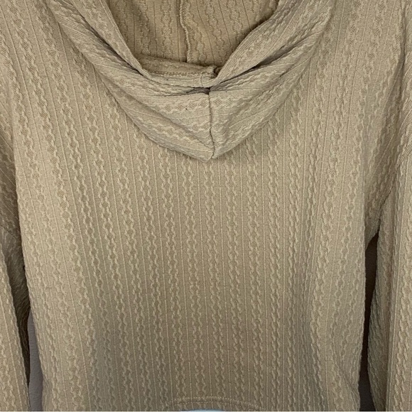 Beige Cable Knit Cropped Hoodie One Step Up Long Sleeve Stretch - Picture 6 of 9